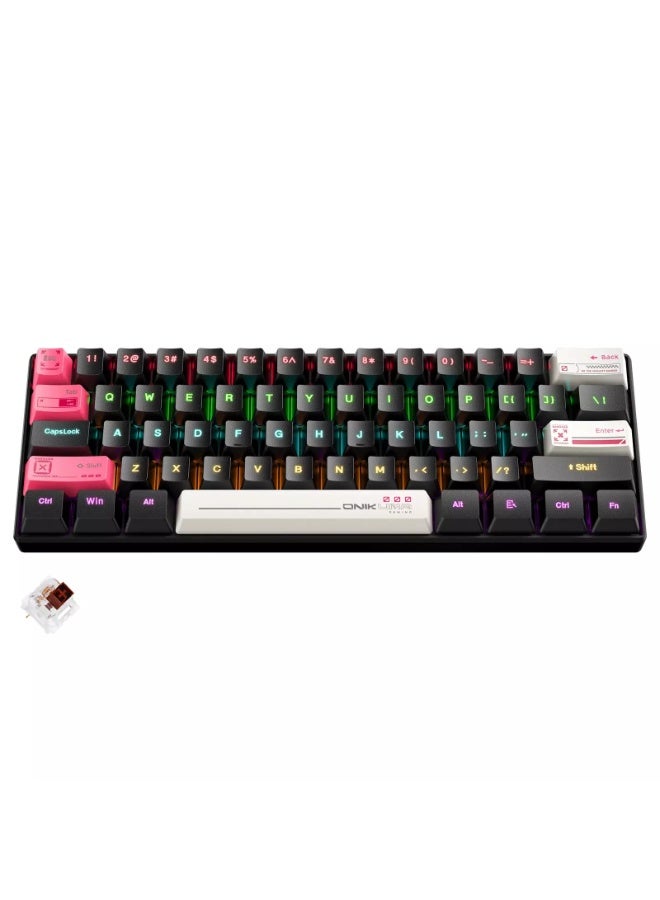 onikuma G55 RGB Wired Mechanical Gaming Keyboard with 61 Keys, Compact Layout, Customizable RGB Backlit, Anti-Ghosting, Windows Key Lock, USB Plug & Play for PC and Laptop - Image 1